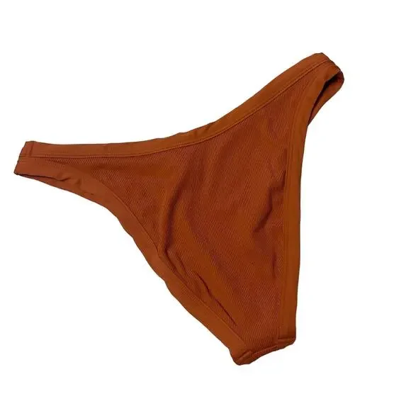 L*SPACE Foley Bikini Bottom Bitsy Cut Amber Rust Ribbed Stretch Large NEW - Picture 4 of 5